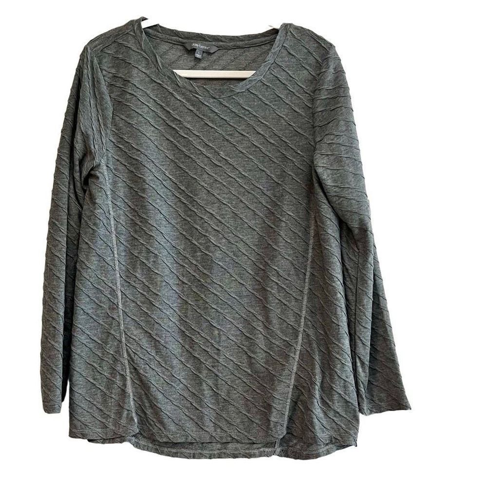Daisy Fuentes Gray Long Sleeve Blouse Ruffle Diagonal Stripes Large